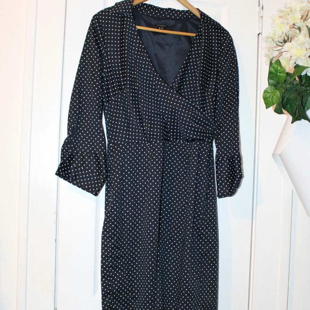 Ann Taylor navy blue wrap polka-dot dress